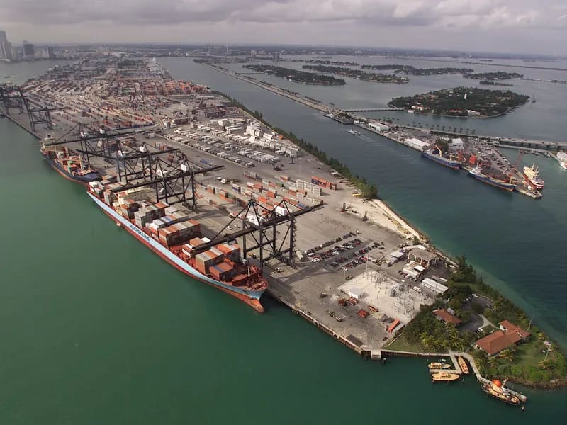 Aerial view of a container port terminal